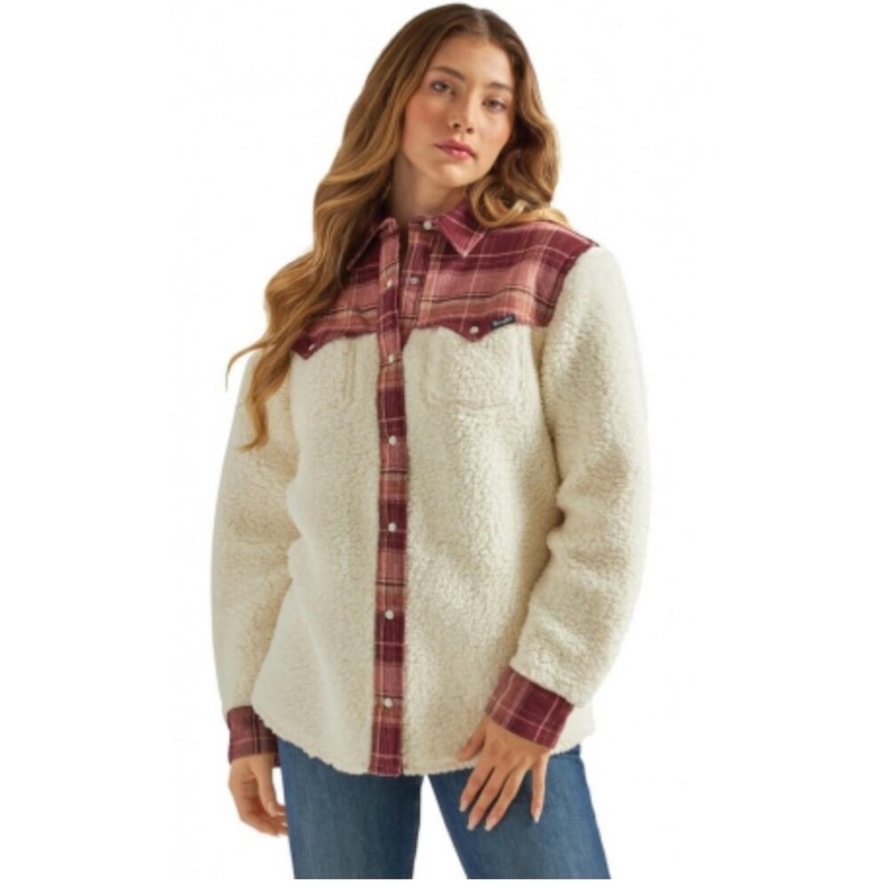 Wrangler women's retro faux lamb's wool western pearl snap overshirt